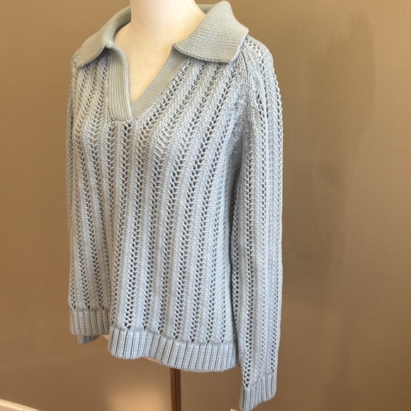 Haven Well Within Open Stitch Johnny Collar Light Blue Sweater Size S - Picture 8 of 12